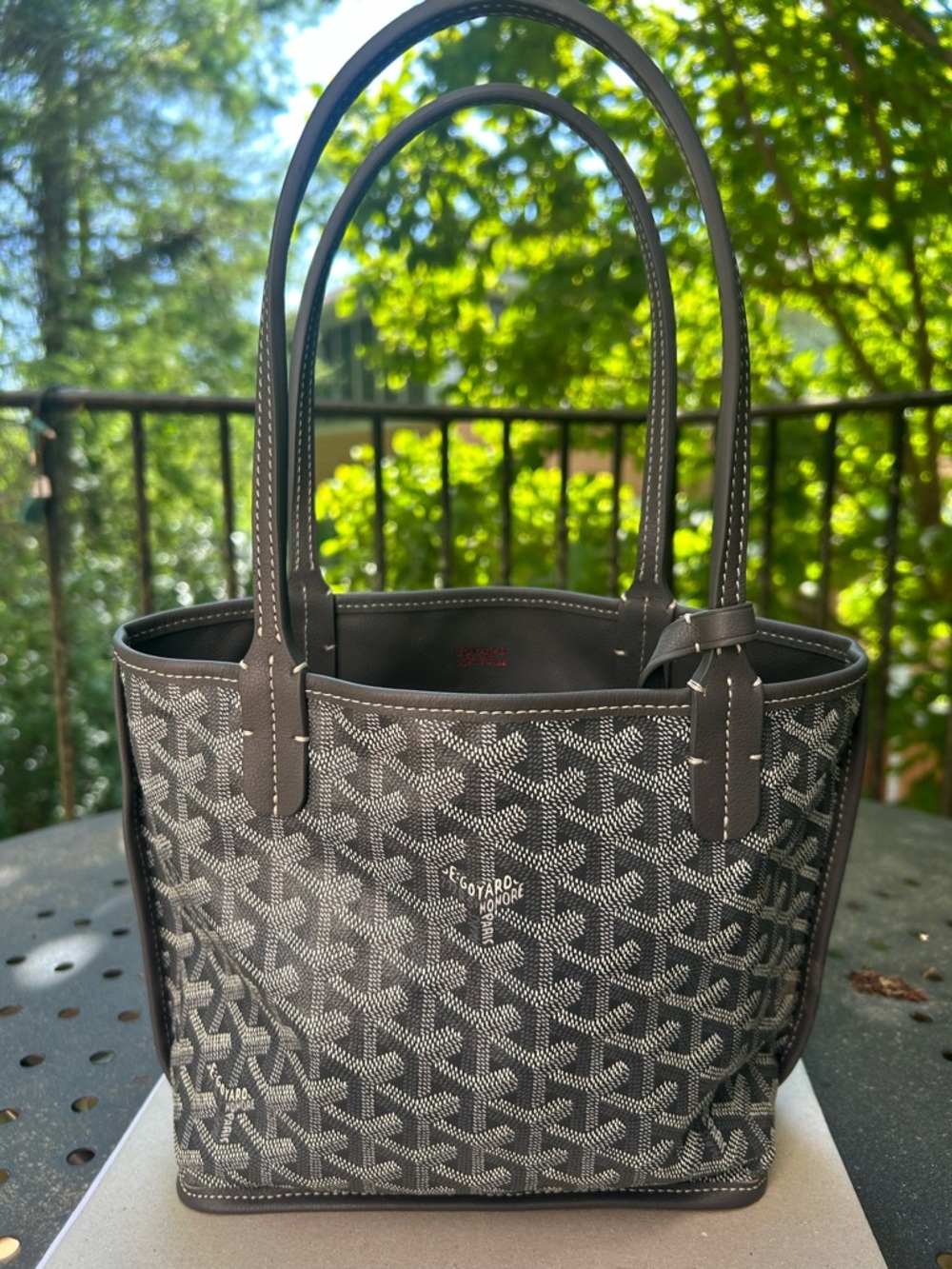 Goyard Anjou Mini Reversible Tote in Gray and White Goyardine and Gray Leather